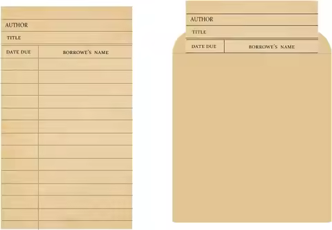 Library Card Pocket with Envelopes25Pack Self Adhesive Book Checkout Out Cards - Due Date Note Cards