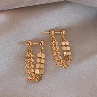 Original 18k Saudi Gold Pawnable Legit Safety Pin Earings for Women Earrings Hypoallergenic Aesthetic Women's 100% Original Double Layer Tassel Sheet Jewelry Haute Couture for Girlfriend's Birthday Gift