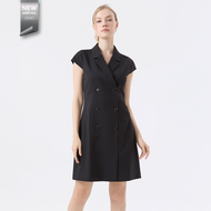 ESPADA ชุดเดรสปกเสื้อสูทลายพินสไตรป์ ผู้หญิง สีดำ | Pinstriped Lapel Dress | 05097