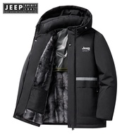 JEEP SPIRIT 1941 ESTD Winter Plush New Mens Cotton Coat Detachable Hat Simple Reflective Strip Cotto