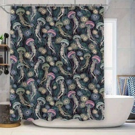 Jellyfish Shower Curtain Waterproof Bathroom Decor Dark Blue Ocean Theme 3D Printed Pattern Modern H