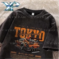 COD pakaian lelaki musim panas kartun vintage hip hop tokyo JDM santai kereta oren cetak lengan pend