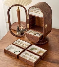 櫻桃傢俱 - 黑胡桃木多功能首飾盒帶梳妝鏡擺飾首飾收納櫃儲物盒