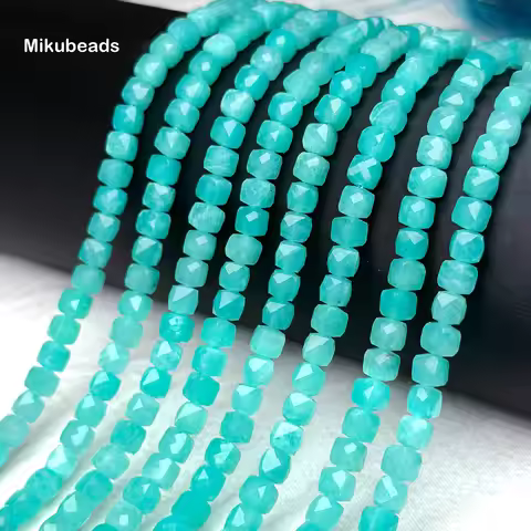 Natural 4*4mm Mozambique Amazonite Faceted Square Loose Beads For Making Jewelry DIY Necklace Bracel