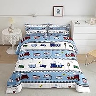 Feelyou Kids Train Comforter Set Vehicles Bedding Set for Boys Teens Decor Choo-Choo Rail Roads Trac