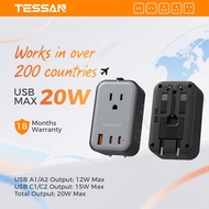 TESSAN PD 25W Universal Travel Adapter International Charger ปลั๊กแปลง Type C 2 pin 3 pin plug Adapt