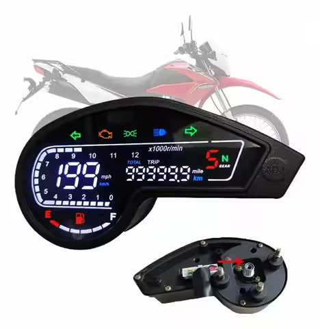 Motorcycle Speedometer LED Odometer Tachometer with Fuel Gauge Turn Signal High Beam Lamp for Honda