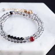 黑髮晶硃砂手鍊 | 黑瑪瑙手鍊 原礦硃砂化太歲防小人客製化禮物
