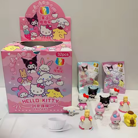 32pcs Pencil Eraser Cute Hello Kitty My Melody Kuromi Cinnamoroll Student Eraser Stationery School S