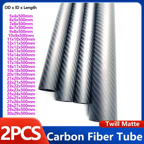 3K carbon fiber tube Twill Matte 2pcs length 500MM OD 5-30MM wall thickness 0.5mm coil tube is used 
