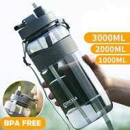 double suctio Sport Drinking Water Bottle with Straw 1000ml 2000ml Plastic Water Drinking Bottle for