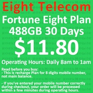 [Eight] $11.80 Fortune Eight Plan 488GB 30 Days / Recharge / Renewal / Mobile Topup [Eight Telecom]
