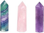 rockcloud Pack of 3 Healing Crystal Wands Point 6 Faceted Prism Bar Reiki Chakra Stones for Meditati