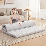 Lazyzizi Japanese Floor Mattress Topper Futon Mattress, 4" Memory Foam Foldable Futon Mattress, Portable Roll Up Sleeping Mat for Camping, Easy to Store with Dust Cover