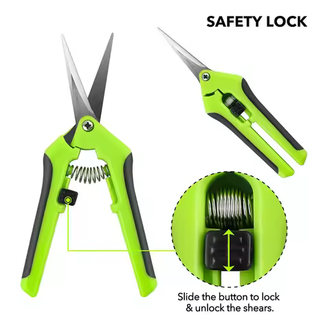 6.5 Inch Gardening Scissors - Spring Loaded Pruners with Stainless Steel Blades for Plants, Fruits, 