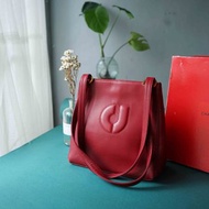 尋寶復古古董包-charles jourdan 大紅色立體logo托特肩背包