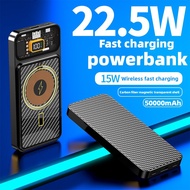 Magnetic PD 22.5W 50000mAh Power Bank Wireless Charger Transparent Powerbank Super Fast Charging