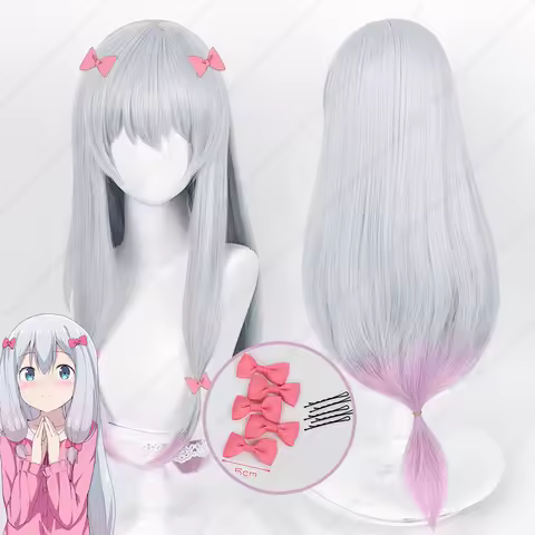 Anime Sagiri Izumi Cosplay Wigs 80cm Long Mixed Color Heat Resistant Synthetic Hair Halloween Party