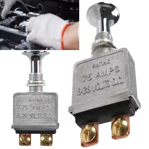 Heavy Duty Push-Pull Switch On/Off 75 AMP Heavy Duty Switch DC 6-28V 2 Terminals for Trucks/ Hot Rod