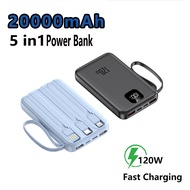 【SG Stock】LED igital Display 5 in1 120W Powerbank 20000mAh Fast Charging Mini Power Bank With Cable For iphone Samsung