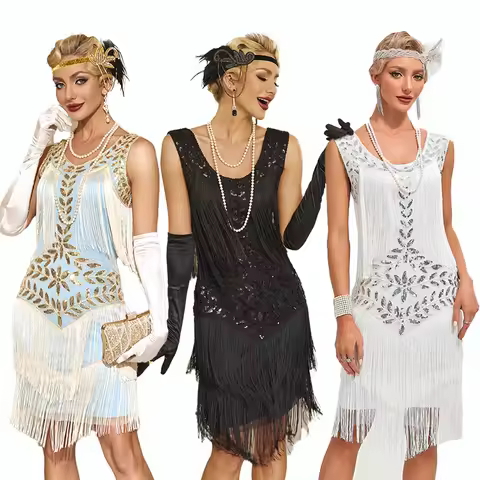 Women's 1920S Flapper Dress Tassel Vintage Elegant Lace Fringed Gatsby Cocktail Dresses V-Neck Great