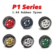 1:64 Rubber Tyre P1 Series - Long Axle for JDM Tomica Hot Wheels 1/64 Tires