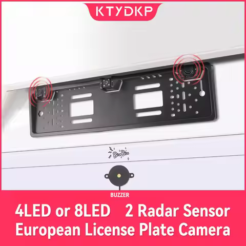 KTYDKP 12V 4/8 LED Car Rear View Camera with Radar Sensor for Parking European License Plate Holder