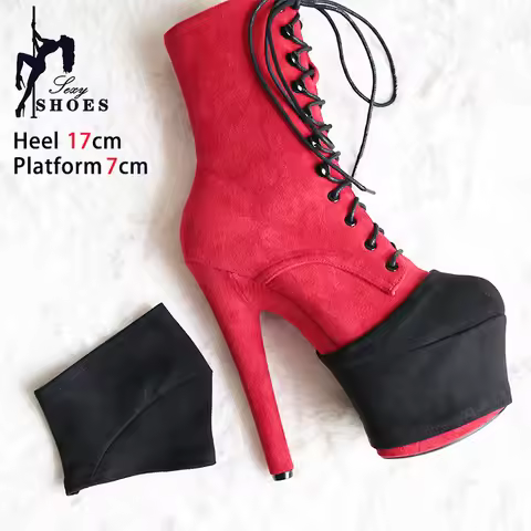 Black Suede High Heels Durable Shoes Cover 15cm 17cm 20cm 26cm Super Pole Dancing Boots Sandals Trai