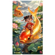 EMBROIDERED PAINTING OF A DONG FAIRY RIDING A CARP VS8340 – STATUE OF LUCK & SUCCESS