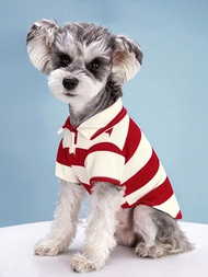 一件簡約條紋透氣親膚狗狗貓貓短袖Polo衫，適合全年使用（尺寸偏小！！建議選擇大一號）