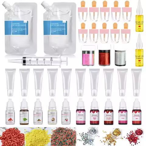 DIY Lip Gloss Kit Moisturizing Clear Lip Gloss Base Gel 200ml with Lipgloss Tube Pigment Powder Glit