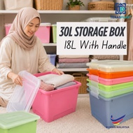 [Max 6pcs] Premium Multipurpose Storage Box With Handle 18L/30L Kotak Simpanan Plastik Bekas Simpana