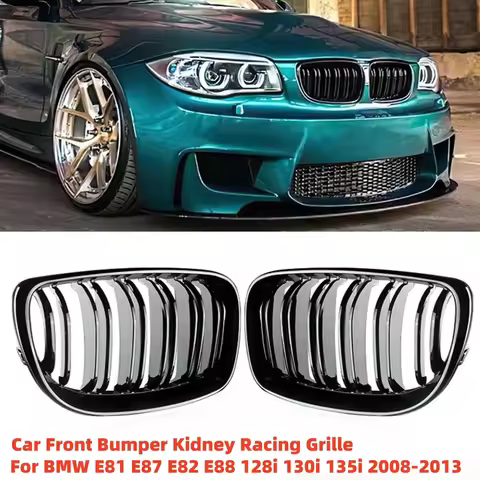 For BMW E81 E87 1-Series 128i 130i 135i 2004-2013 Front Bumper Kidney Grille 1Pair Double Slat Racin