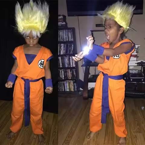 Kids Anime Son Goku Cosplay Costumes Krillin Training Clothes Superhero Outfits with Super Saiyan Wi