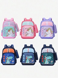 Set de mochila de nylon de impresión de unicornio dibujos animados de 2 piezas y estuche para lápices para niños y niñas, adecuado para jardín de infancia, viajes, vacaciones y uso diario