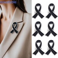NOVAFABLE​ Black Ribbon Pin, Skin Cancer Awareness Funeral Ribbon Badge Brooch, Enamel Black Ribbon 