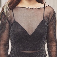 FREE SHIPPING Glitter Sheer Mesh Top Women's Mesh Shirt 1317