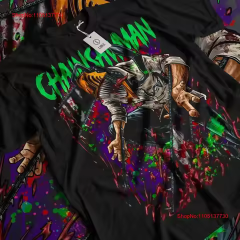 Chainsaw Man T Shirt Anime CSM Denji Power Black All Size vintage Washed Stretched Comfortable Styli