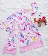 Baju Gamis Kuda Poni Anak Perempuan Usia 1-5 thn Setelan Hijab Motif Karakter Kuda Pony