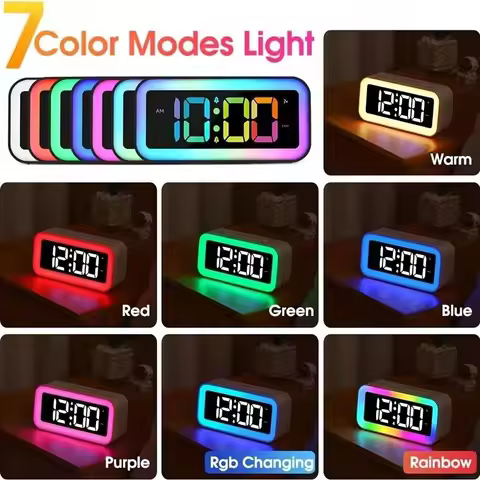 Oneway Digital Alarm Clock, RGB Colorful LED Clock, Alarm Clocks Bedside Mains Powered, Adjustable B