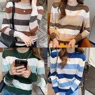 Women's Striped Long Sleeve Sweater Block Loose And Versatile Available In 4 Colors 88009