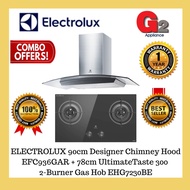 ELECTROLUX 90cm Designer Chimney Hood EFC936GAR + ELECTROLUX 78cm UltimateTaste 300  2-Burner Gas Ho