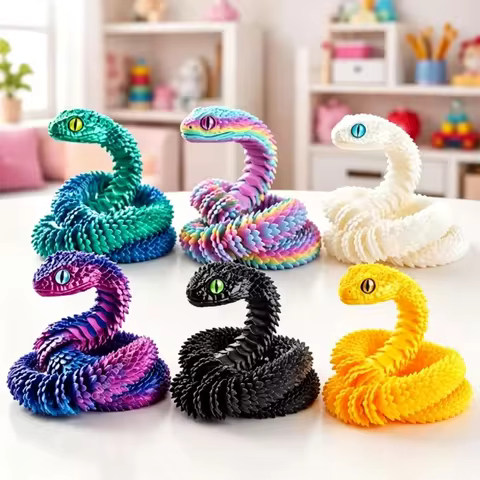 3D Creative Printed Snake Model Sensory Desktop Ornament 3D Printed Snake Desktop Articulated Snake 
