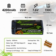 ZO-130C-4200-2S1P-HV-HC-5.0 // Ovonic 130C 7.6V 4200mAh 2S1P HV Hardcase Shorty LiHV Battery with 5m