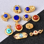 5A Natural Lapis Lazuli Agate Opal Turquoise Bronze Pendant DIY Crystal Jewelry Making