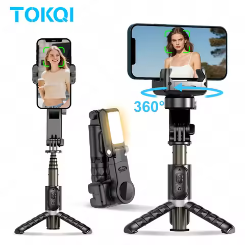 TOKQI Q18 Desktop Gimbal Stabilizer with Wireless Remote Selfie Stick Tripod with Fill Light for HUA