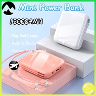 SG[In Stock]15000mAh Mini PowerBank High Capacity Built-in cables Power Bank Portable Digital Display Built-InDoubleWire