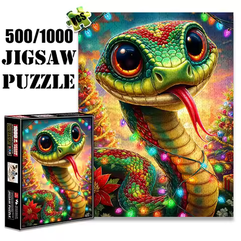 1000pcs Adult Puzzle, 27.56x19.69inch Large Size, Fantasy Christmas Snake Lights, 500pcs Paper Puzzl