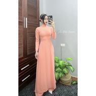 Áo dài truyền thống lụa mỹ màu cam sữa 2 tà tay dài tôn dáng da che khuyết điểm saam 2023