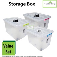 80L Plastic Storage Box With Wheels Storage box organizer transparent Box Kotak simpan barang Simpan